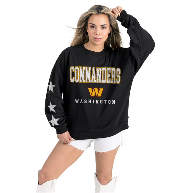 Women's Washington Commanders Gameday Couture Black Velocity Relaxed Rhinestone Pullover Sweatshirt(Run Small)